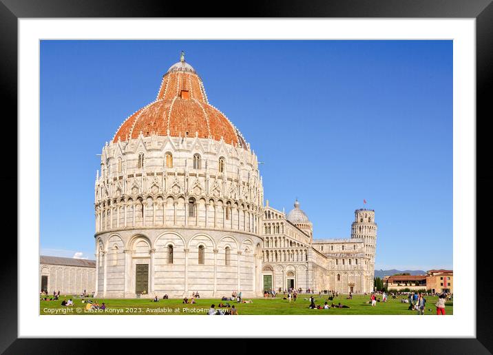 Battistero, Duomo and the Leaning Tower - Pisa Framed Mounted Print by Laszlo Konya