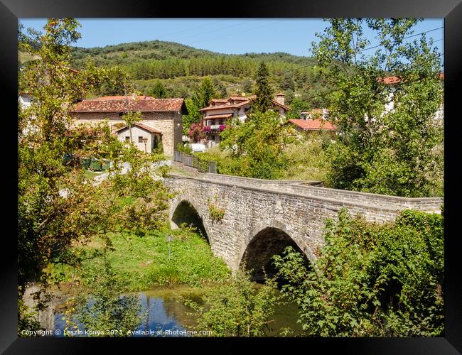 Medieval bridge - Larrasoana Framed Print by Laszlo Konya