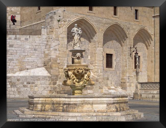 Fountain - Burgos Framed Print by Laszlo Konya