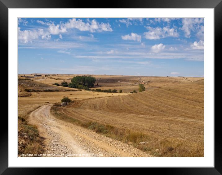 Curving dirt road through the Meseta - Hornillos del Camino Framed Mounted Print by Laszlo Konya