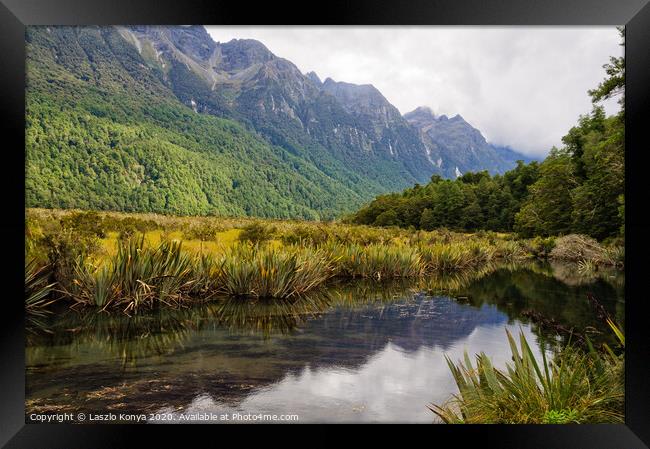 Mirror Lake - Te Anau Framed Print by Laszlo Konya