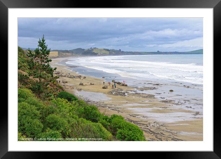 Moeraki Coast - Moeraki Framed Mounted Print by Laszlo Konya