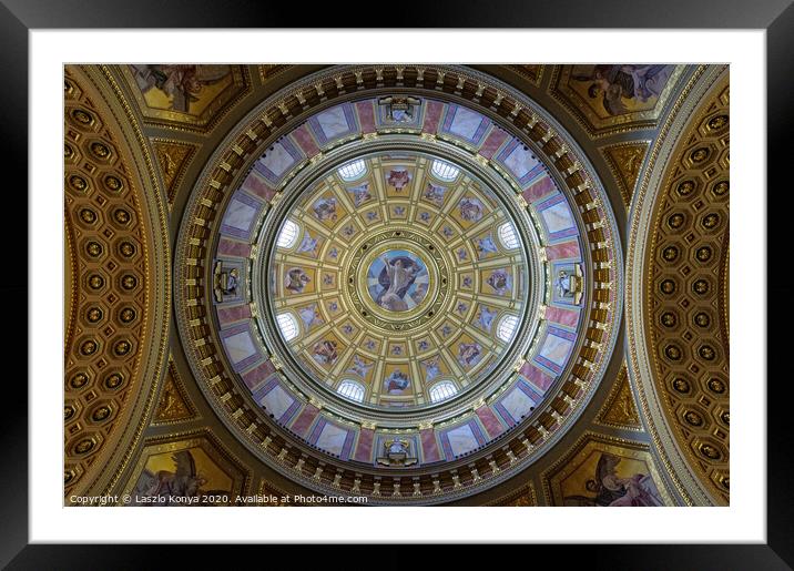 Cupola of St Stephen Basilica - Budapest Framed Mounted Print by Laszlo Konya