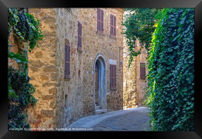 Quiet Street - Castelmuzio Framed Print by Laszlo Konya