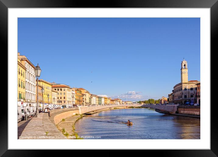 Ponte di Mezzo over the Arno - Pisa Framed Mounted Print by Laszlo Konya
