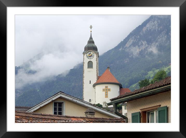 Church of Fluelen - Lake Lucerne Framed Mounted Print by Laszlo Konya