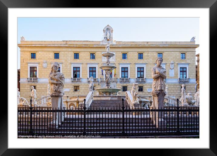 Praetorian Fountain and Palace - Palermo Framed Mounted Print by Laszlo Konya