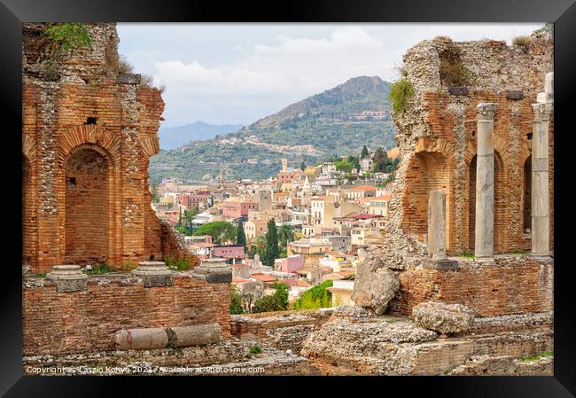 View from Teatro Greco - Taormina Framed Print by Laszlo Konya