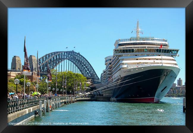 Queen Victoria Cruise & Harbour Bridge - Sydney Framed Print by Laszlo Konya