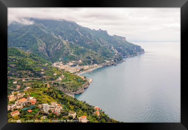 View of the Amalfi Coast - Ravello Framed Print by Laszlo Konya
