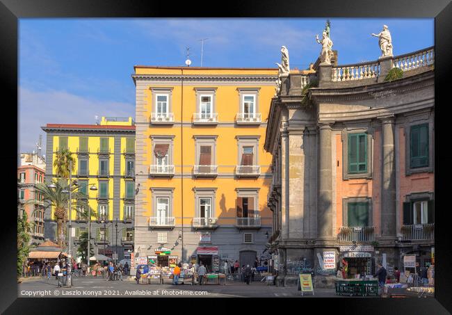 Street vendors - Napoli Framed Print by Laszlo Konya