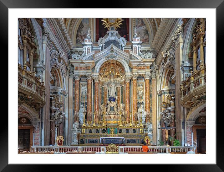 Main altar in Chiesa del Gesù Nuovo - Napoli Framed Mounted Print by Laszlo Konya