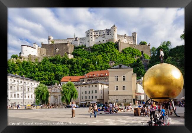 Hohensalzburg Castle and Kapitelplatz - Salzburg Framed Print by Laszlo Konya