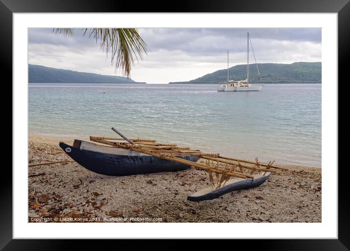 Outrigger Canoe - Efate Island Framed Mounted Print by Laszlo Konya