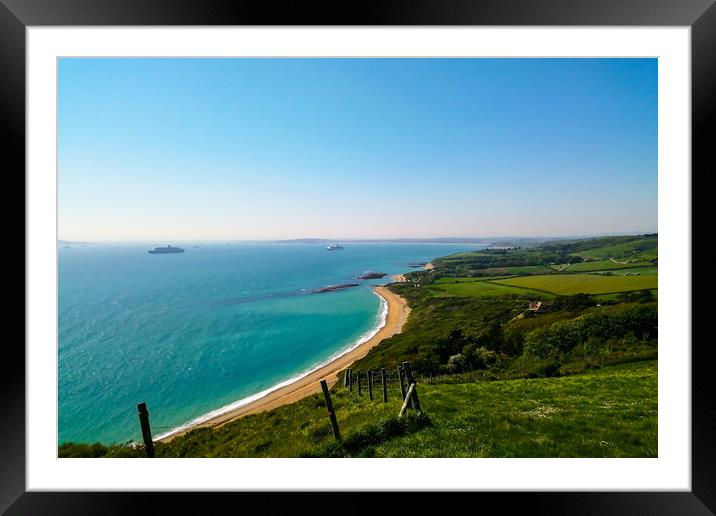 Ringstead bay from White Nothe Framed Mounted Print by Patricija Jaunaraja