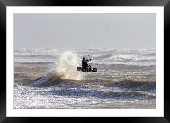 Kite surfer heads out to sea Framed Mounted Print by Paul Lawrenson