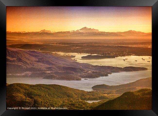 Vancouver and Mt Baker grunge aerial view Framed Print by Eti Reid