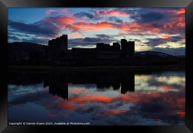 Caerphilly castle sunset Framed Print by Darren Evans
