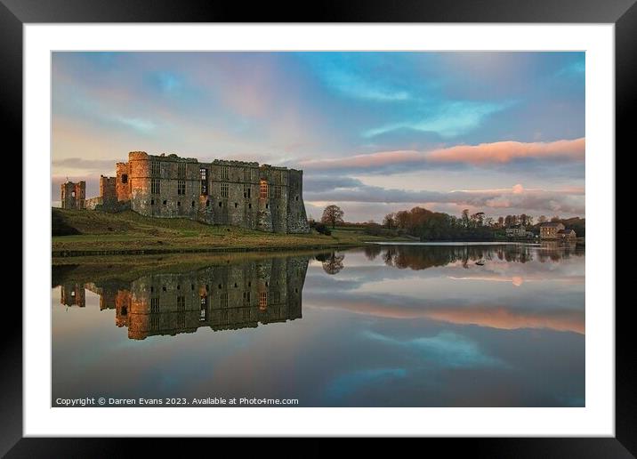 Carew castle reflections Framed Mounted Print by Darren Evans