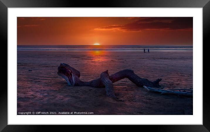 Driftwood on Berrow Beach Framed Mounted Print by Cliff Kinch