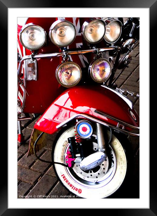 Vespa lights Framed Mounted Print by Cliff Kinch