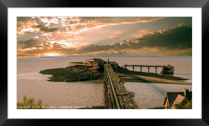 Birnbeck Pier Sunset Framed Mounted Print by Cliff Kinch