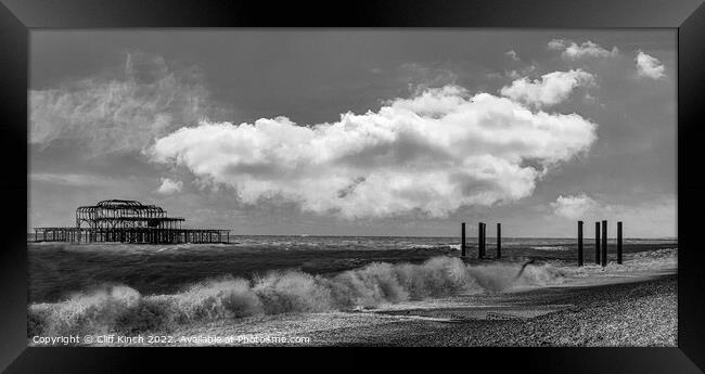 Brighton West Pier monochrome Framed Print by Cliff Kinch