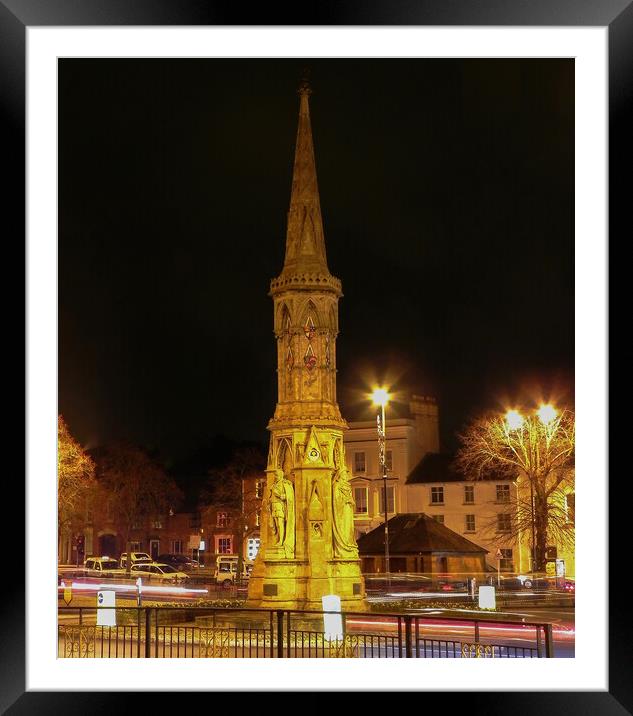 Banbury Cross at night Framed Mounted Print by Cliff Kinch
