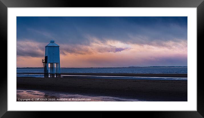 Burnham-on-Sea Lighthouse at sunset Framed Mounted Print by Cliff Kinch
