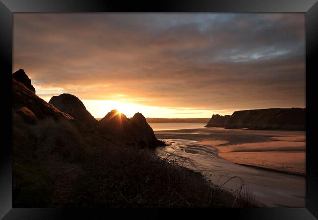 Three Cliffs SunSet Framed Print by Andrew Fairclough