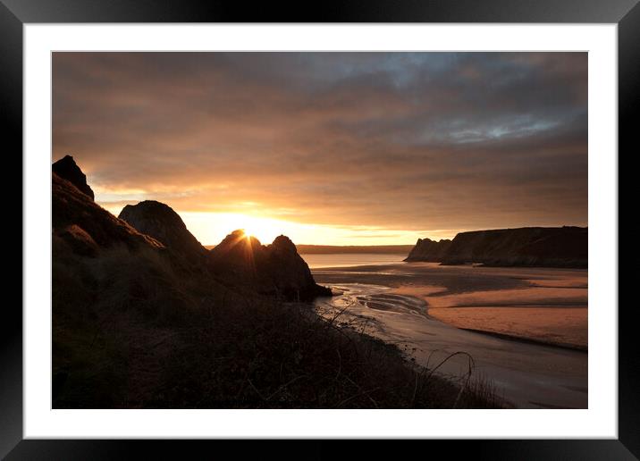 Three Cliffs SunSet Framed Mounted Print by Andrew Fairclough