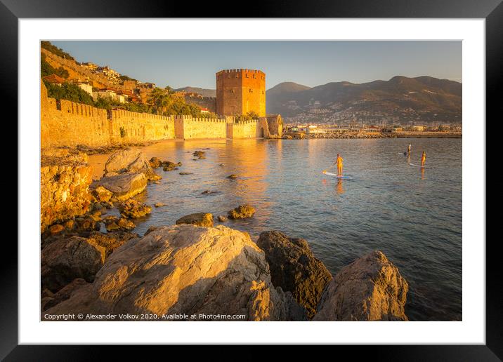 SUP surfers in the morning in the port of Alanya Framed Mounted Print by Alexander Volkov