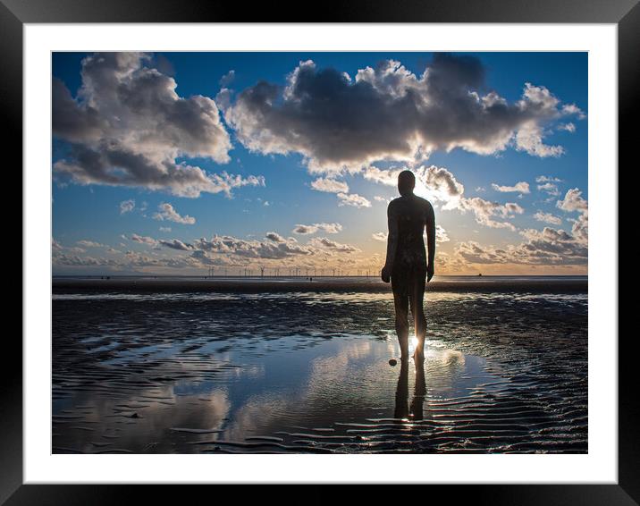 Anthony Gormley statue in a body of water , Crosby Framed Mounted Print by Vicky Outen