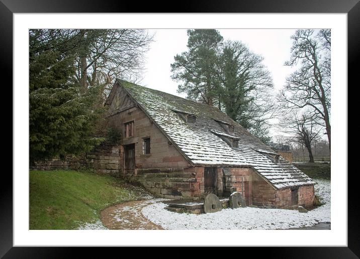 Nether Alderley Mill in the snow  Framed Mounted Print by Vicky Outen
