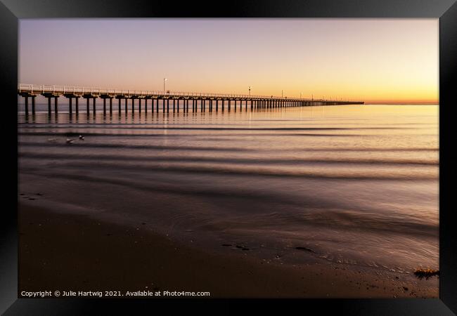 Urangan Pier Sunrise Framed Print by Julie Hartwig
