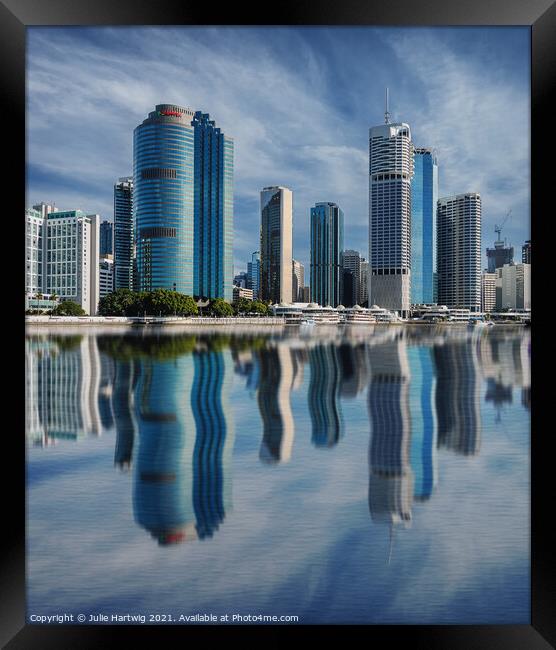 Brisbane City Reflections Framed Print by Julie Hartwig
