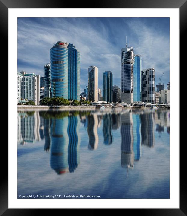 Brisbane City Reflections Framed Mounted Print by Julie Hartwig