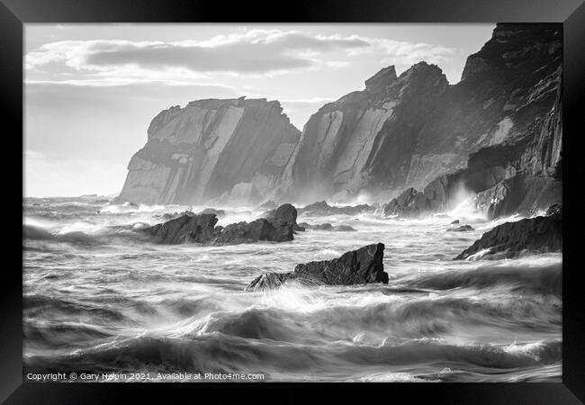 Stormy seas at Ayrmer Cove Framed Print by Gary Holpin