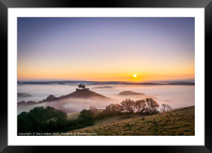 Foggy sunrise at Colmer's Hill Dorset Framed Mounted Print by Gary Holpin