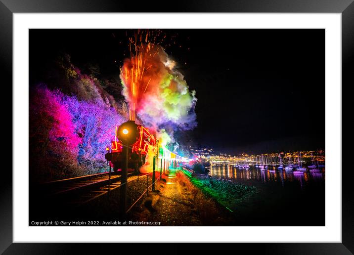 Christmas steam train of lights Framed Mounted Print by Gary Holpin