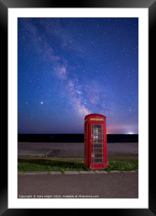 Milky Way above an iconic British red phone box Framed Mounted Print by Gary Holpin