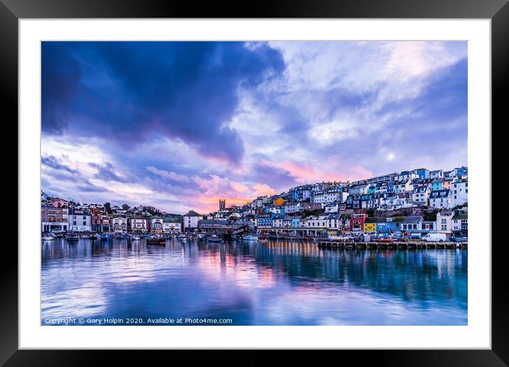 Reflections of sunset at Brixham harbour Framed Mounted Print by Gary Holpin