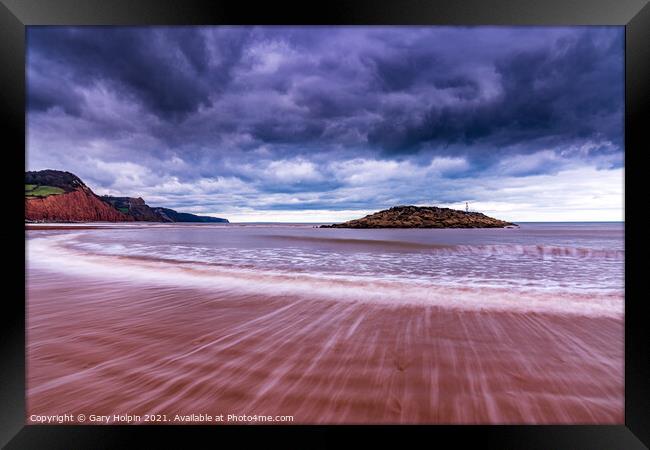 Stormy day on Sidmouth Beach Framed Print by Gary Holpin