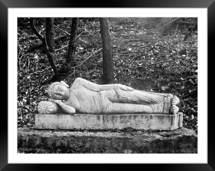 Reclining Buddha in black and white Framed Mounted Print by Stephanie Moore