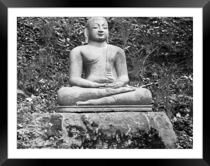 Seated Buddha in b & w Framed Mounted Print by Stephanie Moore