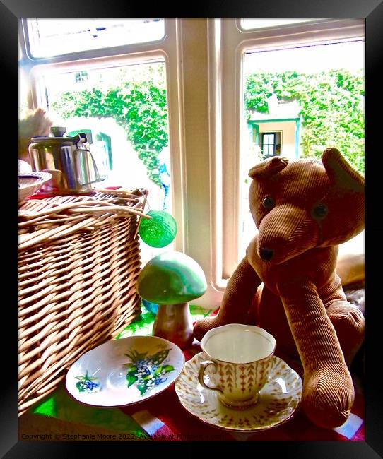 Window with toy and cup and saucers Framed Print by Stephanie Moore