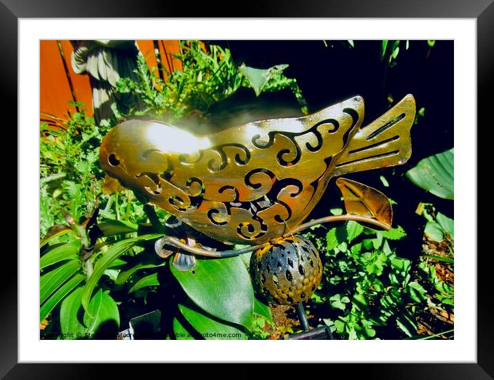 Metallic garden bird Framed Mounted Print by Stephanie Moore