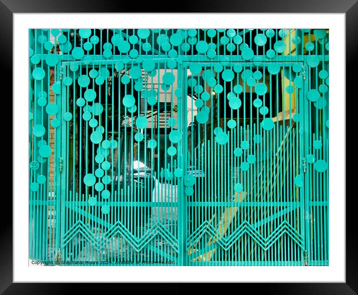 Green wrought iron gate Framed Mounted Print by Stephanie Moore