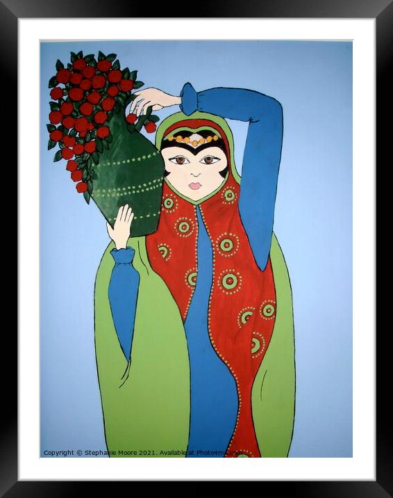 Iranian Girl with Flowers Framed Mounted Print by Stephanie Moore