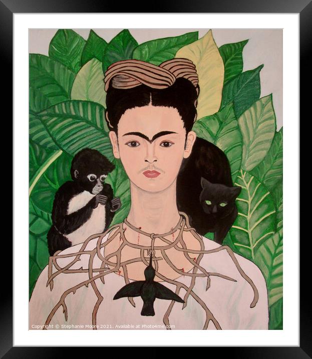 Frida with Monkey and Cat Framed Mounted Print by Stephanie Moore